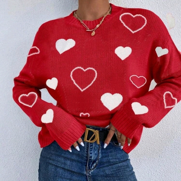 Women 2024 Autumn/Winter Valentine's Day New Fashion Round Neck Heart Pattern - Picture 1 of 4